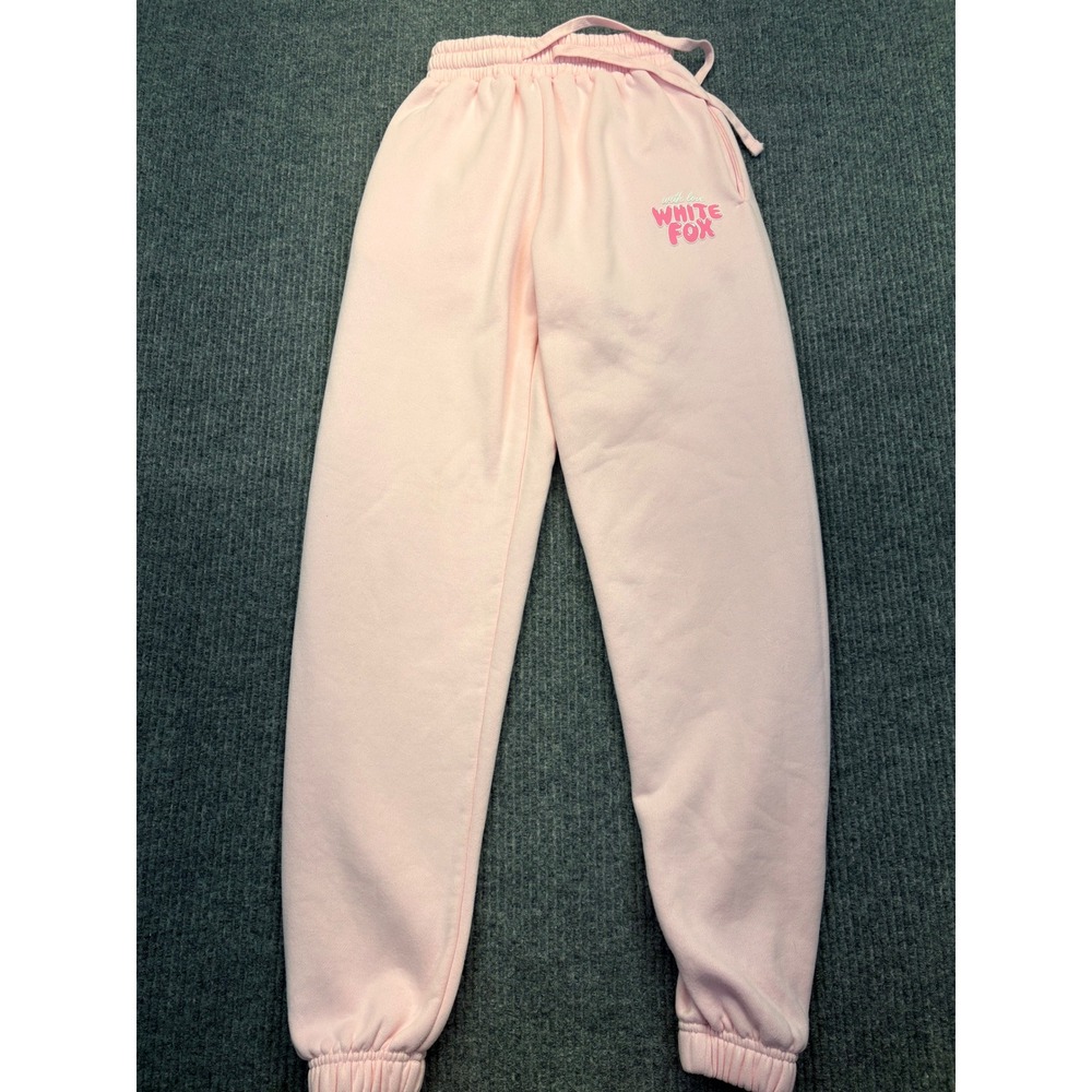 White Fox With Love Sweatpants Pink Logo Joggers Size 3XS